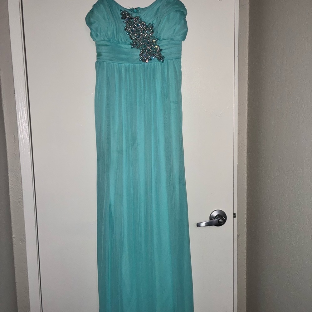 Jodi Kristopher Turquoise Dress with Beaded Accents